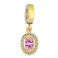 Luxury 18K gold charm with pink oval gemstone and sparkling white zircon halo - Turmeric