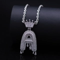 Zilveren hiphop A-letter hanger met kroon en zirkonia's aan een touwketting - Letter A / Zilver