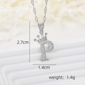 Silver crown letter P necklace pendant with cubic zirconia stones on silver chain - Silver P