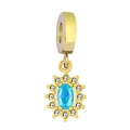 Luxurious 18K gold charm featuring an oval blue zircon flower with white diamond accents - Emerald