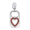 Silver stainless steel rectangular charm with heart-shaped red gemstone inlay - Pendant Only (No Chain) / Hollow Heart Tag (Red Rhinestone)