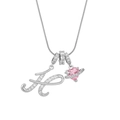 Silver letter K necklace with pink heart Saturn pendant and sparkling zircon accents - Letter H Heart Planet Necklace (With Stainless Steel Snake Chain) / Silver