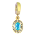 18K gold sunflower oval pendant with sky blue zircon and white crystal accents - Sea Green