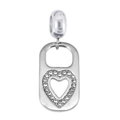 Silver stainless steel charm featuring an openwork heart design with sparkling rhinestones - Pendant Only (No Chain) / Hollow Heart Tag (White Rhinestone)