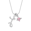 Silver alphabet J necklace with pink heart saturn pendant and snake chain for women - Letter I Heart Planet Necklace (With Stainless Steel Snake Chain) / Silver