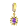 18K gold sun flower charm featuring a purple oval zircon and white surrounding stones - Sky Blue