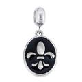 Silver fleur-de-lis pendant with black enamel oval design for stainless steel necklace - Pendant Only (No Chain) / Black Fleur-de-lis Oval Tag