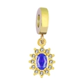 18K gold sunburst charm with oval blue zircon and white diamonds for DIY bracelets - Teal