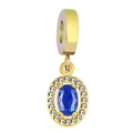 Oval 18K gold charm with blue sapphire-style zircon and white crystal border - Sapphire Blue