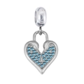 Silver heart padlock charm with blue rhinestones for stainless steel necklaces - Pendant Only (No Chain) / Heart Lock (Blue Rhinestone Pave)