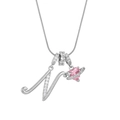 Letter N pendant necklace with pink heart planet design and silver snake chain - Letter N Heart Planet Necklace (With Stainless Steel Snake Chain) / Silver