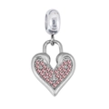 Silver heart lock charm with pink crystal pave inlay for DIY beaded necklaces - Pendant Only (No Chain) / Heart Lock (Pink Rhinestone Pave)