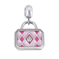 Pink enamel handbag charm in stainless steel with quilted pattern and clear cubic zirconia - Pendant Only (No Chain) / Pink Handbag (Quilted Pattern)