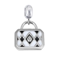 Silver handbag charm with black and white enamel pattern and crystal detail - Pendant Only (No Chain) / Black White Handbag (Quilted)