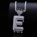 Hip hop zilveren kroon letter E hanger ketting met fonkelende zirkoon en touwketing - Letter E / Zilver