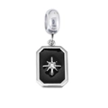 Polished silver charm pendant with black enamel rectangle and central starburst gem - Pendant Only (No Chain) / Black Starburst Tag (Rhinestone Accent)