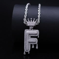 Hip-hop zilveren ketting met ijskoude kroon letter F en trendy druppel hanger - Letter F / Zilver