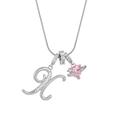 Three-in-one silver necklace with letter K pendant and pink heart saturn charm - Letter X Heart Planet Necklace (With Stainless Steel Snake Chain) / Silver