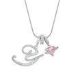 Silver alphabet letter pendant necklace with pink heart planet charm and crystals - Letter Y Heart Planet Necklace (With Stainless Steel Snake Chain) / Silver
