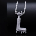 Zilveren kroon letter L hanger met zirkonia en gedraaide touwketting in hiphopstijl - Letter L / Zilver