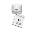 Italian modular charm bracelet in stainless steel featuring a passport-themed hanging pendant - Passport Style