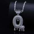 Zilveren iced out bubble letter Q hanger ketting met kroon en touwketting - Letter Q / Zilver