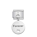 Maglia per bracciale italiano con ciondolo a cuore lucido e incisione Forever argento - Disco argento inciso Forever