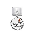 Charm per bracciale modulare italiano con ciondolo a cuore tema Coffee Addict - Base argento con charm Coffee Addict