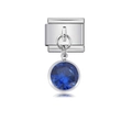 Italian modular charm in stainless steel featuring a round deep blue faceted gemstone - Dark Blue Faceted Gemstone