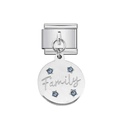 Italian modular bracelet link in silver steel with Family engraving and blue stars - Family Engraved Blue Star