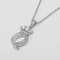 Iced out crown letter Q pendant necklace with clear cubic zirconia in silver finish - Letter Q / Silver