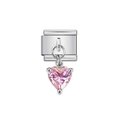 Italian charm link with a dangling heart-shaped pink gemstone on a silver stainless band - Pink Heart Dangle (4)