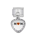 Bracciale italiano con ciondolo a cuore MOM, smalto bianco e zirconi viola brillanti - Cuore con Strass Viola Tema MOM (24)
