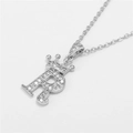 Silver crown necklace with letter R pendant featuring micro-set sparkling cubic zirconia - Letter R / Silver