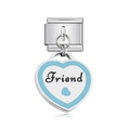 Italian modular charm in stainless steel with blue heart pendant engraved Friend - Friend Heart Blue White Enamel