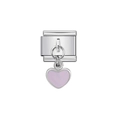 Italian modular bracelet link featuring a polished silver heart charm with lavender enamel - Heart Pendant with Lavender Enamel / Silver with Lavender Enamel