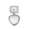 Italian charm link with a heart-shaped pendant featuring white shell and purple crystals - Purple Rhinestone Heart Pendant (6)