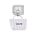 Italian modular charm in stainless steel featuring pink striped love handbag pendant - Love Handbag Pink White Stripe