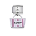 Italian modular charm in stainless steel featuring pink Family handbag pendant - Family Handbag Pink Stripe