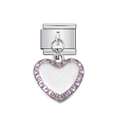 Charm modulare italiano con ciondolo a cuore, smalto bianco e strass rosa - Ciondolo a Cuore con Strass Rosa (9)