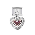 Ciondolo a cuore in argento per bracciale modulare con pietra viola glitter e strass - Ciondolo a Cuore con Glitter Viola (10)