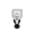 Maglia per bracciale italiano in acciaio inossidabile con ciondolo a forma di coniglio - Base argento con charm coniglio nero