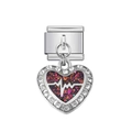 Charm italiano con pendente a cuore, battito cardiaco e sfondo glitterato viola lucido - Cuore ECG con Glitter Rosa Viola (11)