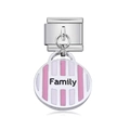 Italian modular charm in silver steel with pink Family pendant for charm bracelets - Family Round Pink White Stripe