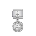 Charm modulare italiano argento con ciondolo a cuore quadrato in cristallo - Argento con gemma quadrata bianca