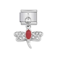 Maglia per bracciale italiano con ciondolo a libellula rossa e cristalli lucidi - Ciondolo a Libellula Rossa (12)