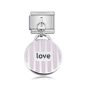 Italian style stainless steel modular charm with pink striped love pendant for DIY bracelet - Love Round Pink White Stripe