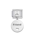 Charm modulare italiano in acciaio inossidabile con incisione Friend e cuore traforato - Disco argento inciso Friend