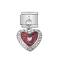 Charm modulare italiano con pendente a cuore, glitter viola e zirconi bianchi - Cuore Cavo con Glitter Rosso Viola (14)
