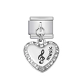 Charm a cuore per bracciale italiano con nota musicale e cristalli brillanti - Ciondolo a Cuore Tema Musica (15)